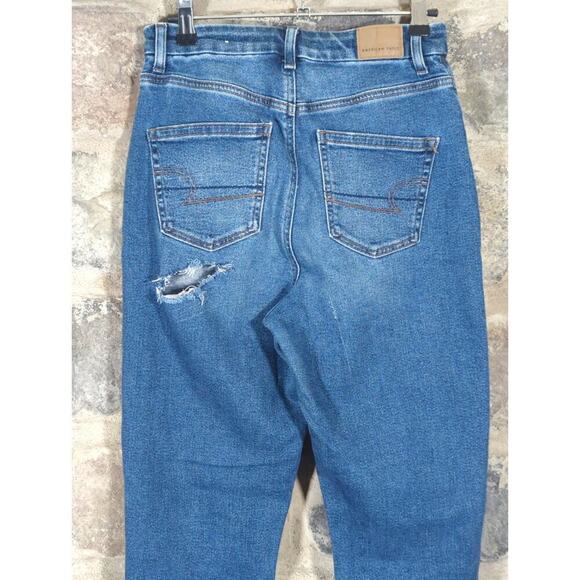 American Eagle Stretch Jeans Medium Wash Distressed Woman's Size 4 Long - Picture 6 of 15